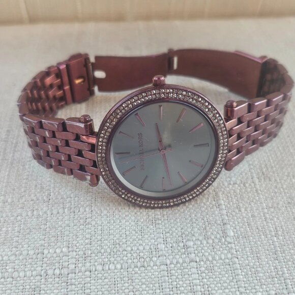 Michael Kors Women Wristwatch Burgundy Tone MK3554 Quartz Watch Crystal Accent - Picture 7 of 11